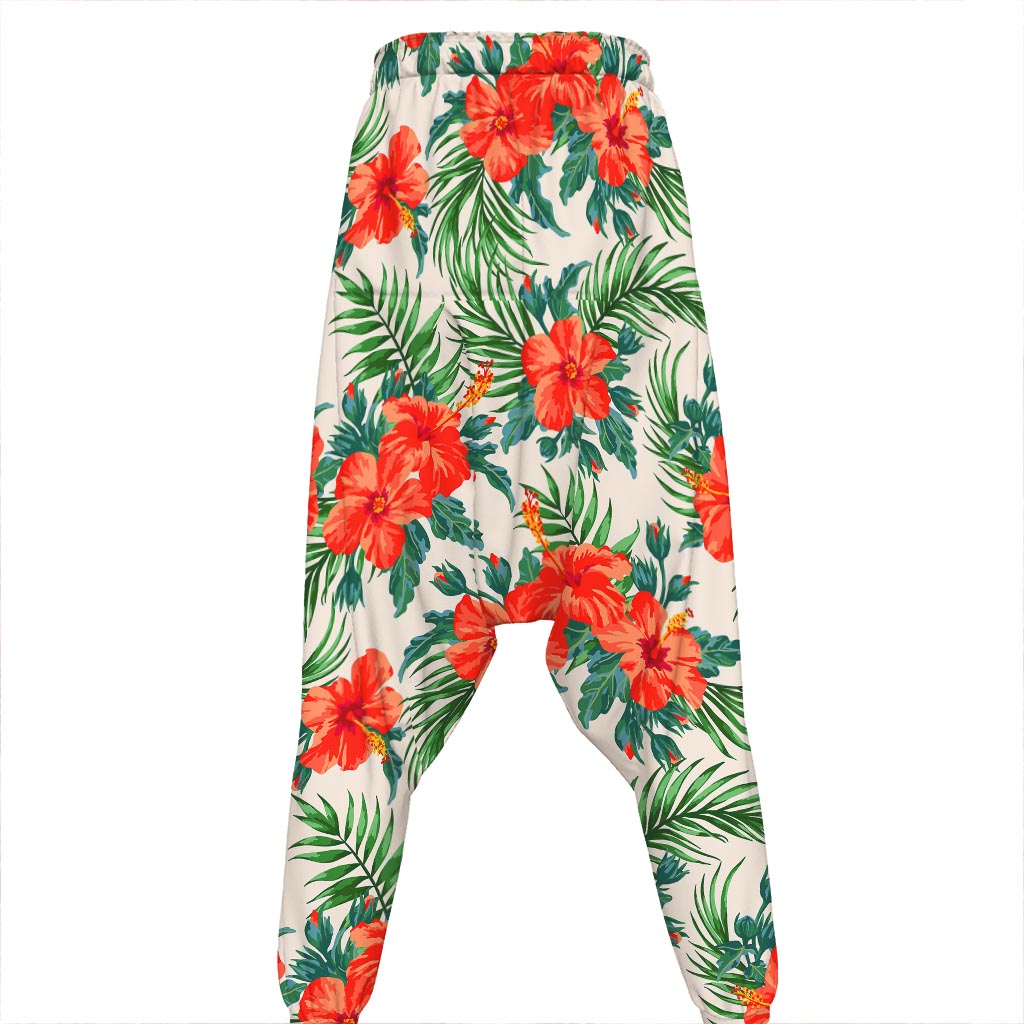 Tropical Hibiscus Blossom Pattern Print Hammer Pants
