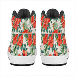 Tropical Hibiscus Blossom Pattern Print High Top Leather Sneakers
