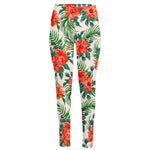 Tropical Hibiscus Blossom Pattern Print High-Waisted Pocket Leggings