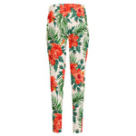 Tropical Hibiscus Blossom Pattern Print High-Waisted Pocket Leggings