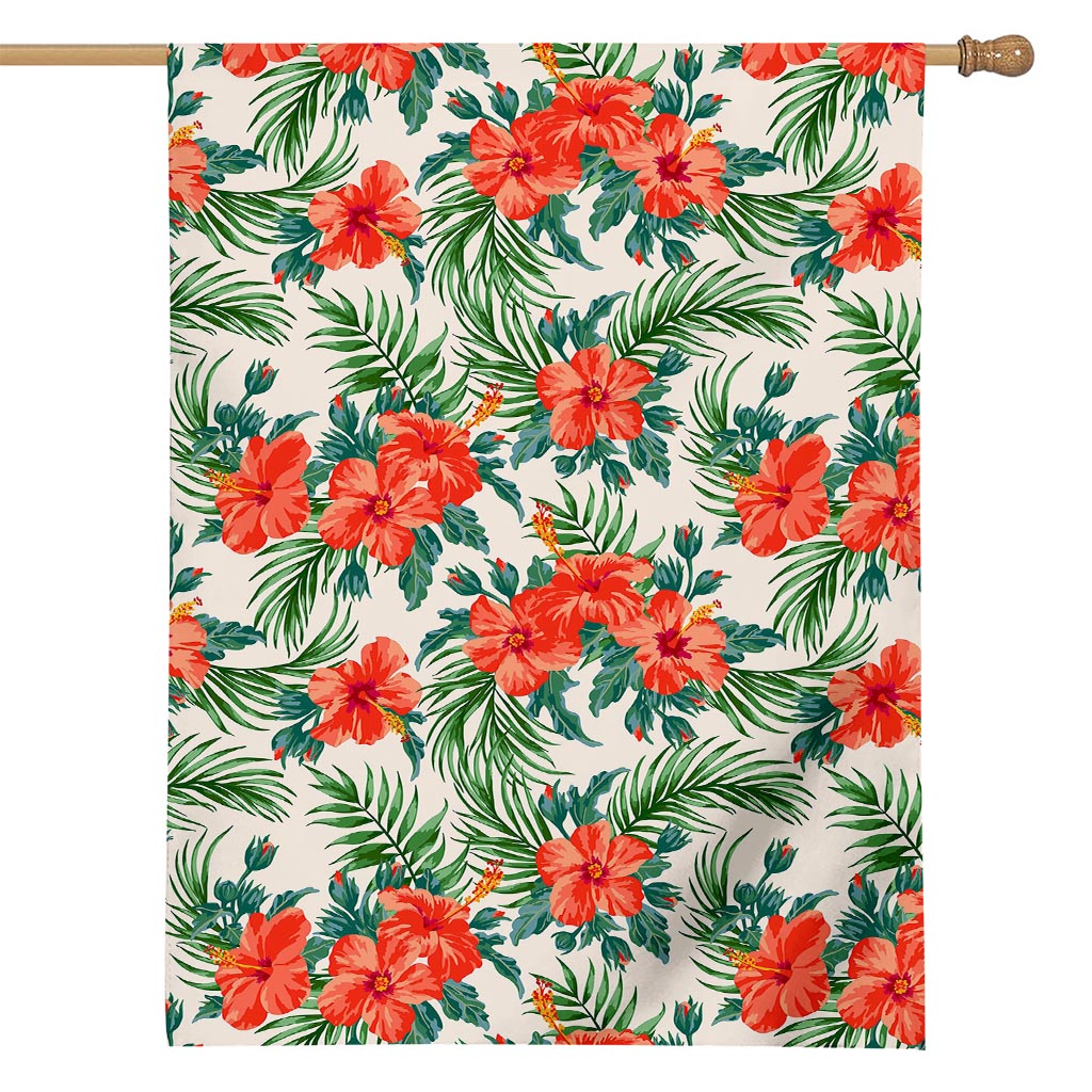 Tropical Hibiscus Blossom Pattern Print House Flag