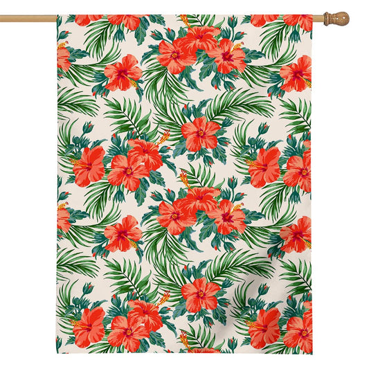 Tropical Hibiscus Blossom Pattern Print House Flag