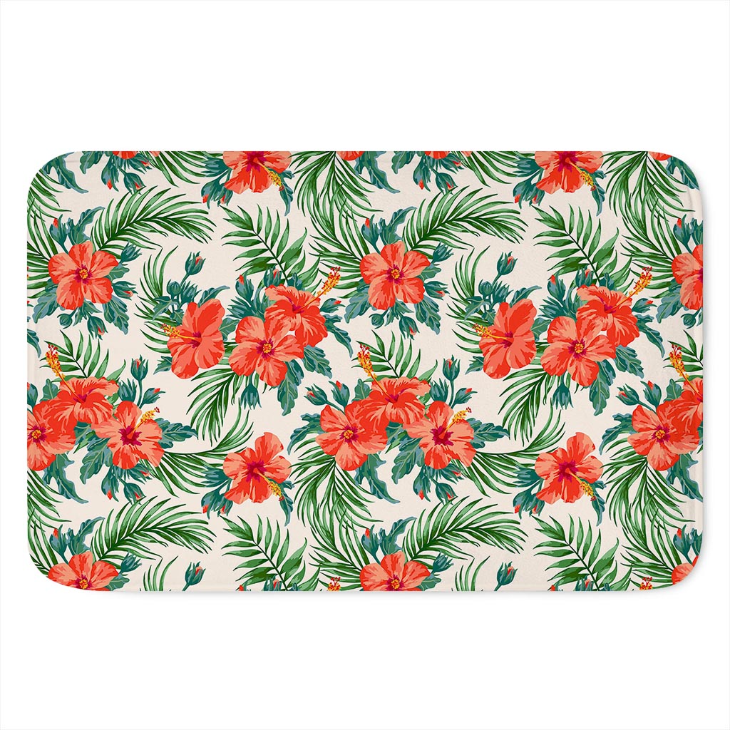 Tropical Hibiscus Blossom Pattern Print Indoor Door Mat