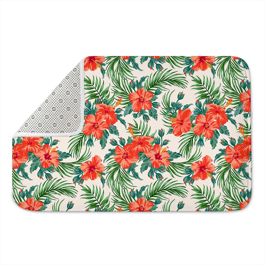Tropical Hibiscus Blossom Pattern Print Indoor Door Mat