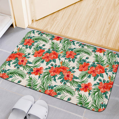 Tropical Hibiscus Blossom Pattern Print Indoor Door Mat