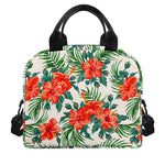 Tropical Hibiscus Blossom Pattern Print Insulated Lunch Bag
