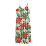 Tropical Hibiscus Blossom Pattern Print Jersey Midi Cami Dress