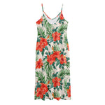 Tropical Hibiscus Blossom Pattern Print Jersey Midi Cami Dress