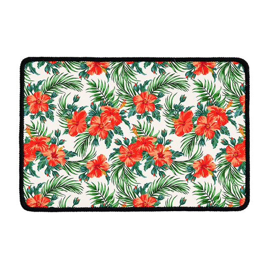 Tropical Hibiscus Blossom Pattern Print Kitchen Mat