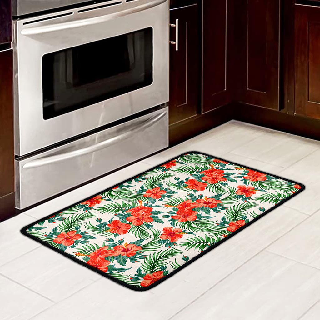 Tropical Hibiscus Blossom Pattern Print Kitchen Mat