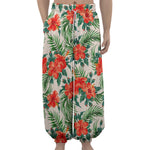 Tropical Hibiscus Blossom Pattern Print Lantern Pants