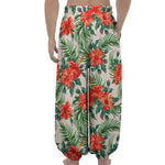 Tropical Hibiscus Blossom Pattern Print Lantern Pants