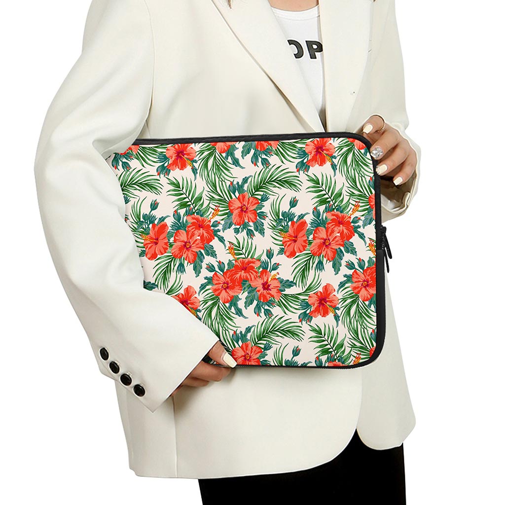 Tropical Hibiscus Blossom Pattern Print Laptop Sleeve