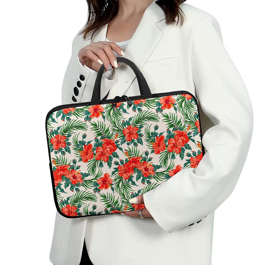 Tropical Hibiscus Blossom Pattern Print Laptop Sleeve With Handle