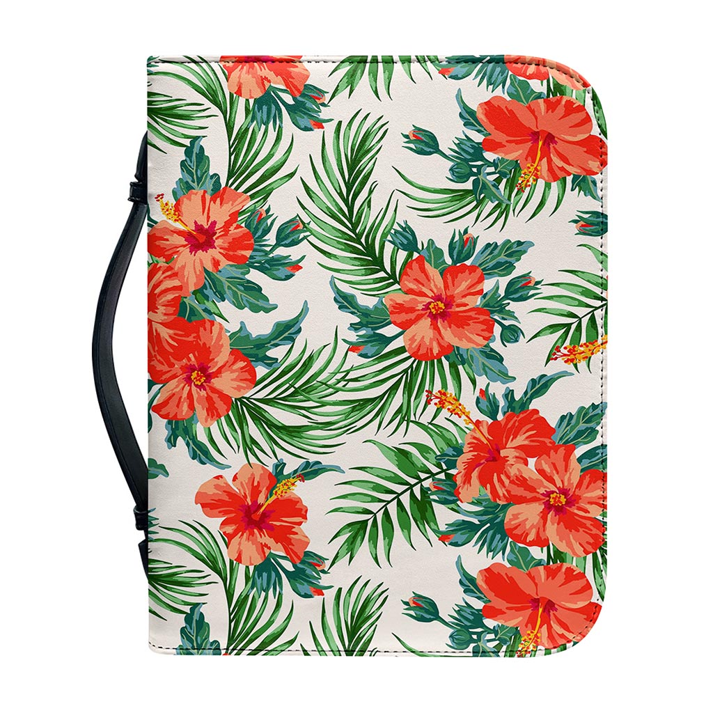 Tropical Hibiscus Blossom Pattern Print Leather Bible Cover
