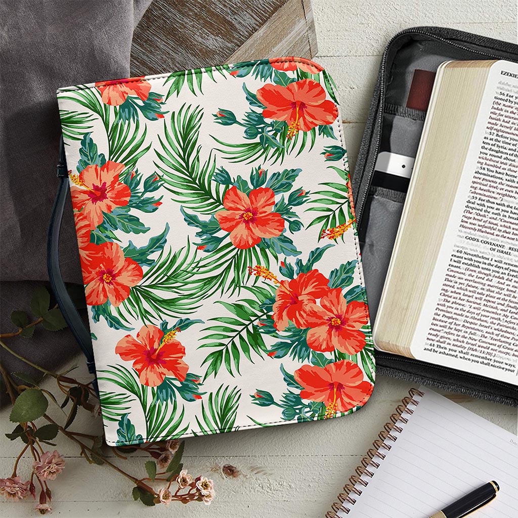 Tropical Hibiscus Blossom Pattern Print Leather Bible Cover