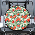 Tropical Hibiscus Blossom Pattern Print Leather Spare Tire Cover
