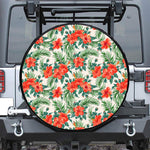 Tropical Hibiscus Blossom Pattern Print Leather Spare Tire Cover