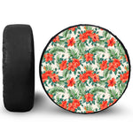 Tropical Hibiscus Blossom Pattern Print Leather Spare Tire Cover