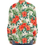 Tropical Hibiscus Blossom Pattern Print Long Sleeve Baseball Jersey