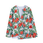 Tropical Hibiscus Blossom Pattern Print Long Sleeve Short Coat