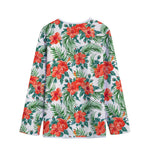 Tropical Hibiscus Blossom Pattern Print Long Sleeve Short Coat