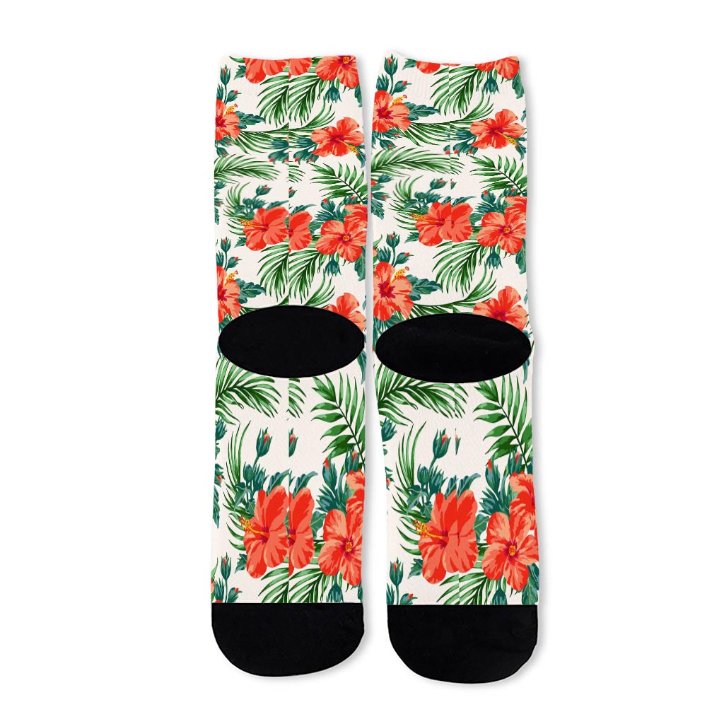 Tropical Hibiscus Blossom Pattern Print Long Socks