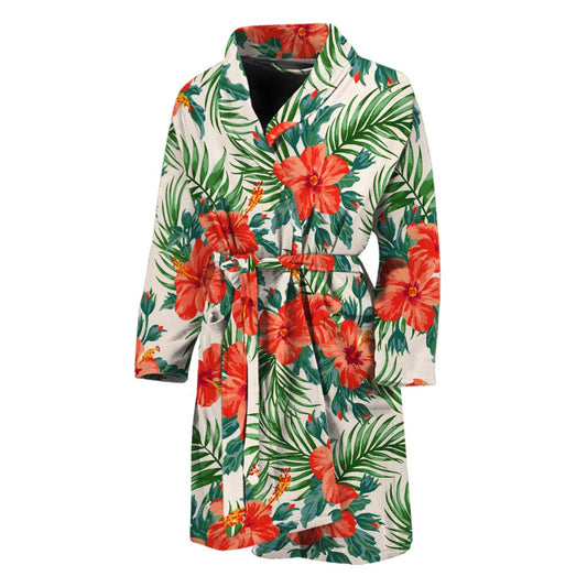 Tropical Hibiscus Blossom Pattern Print Men's Bathrobe