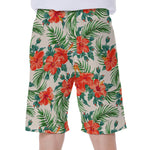 Tropical Hibiscus Blossom Pattern Print Men's Beach Shorts