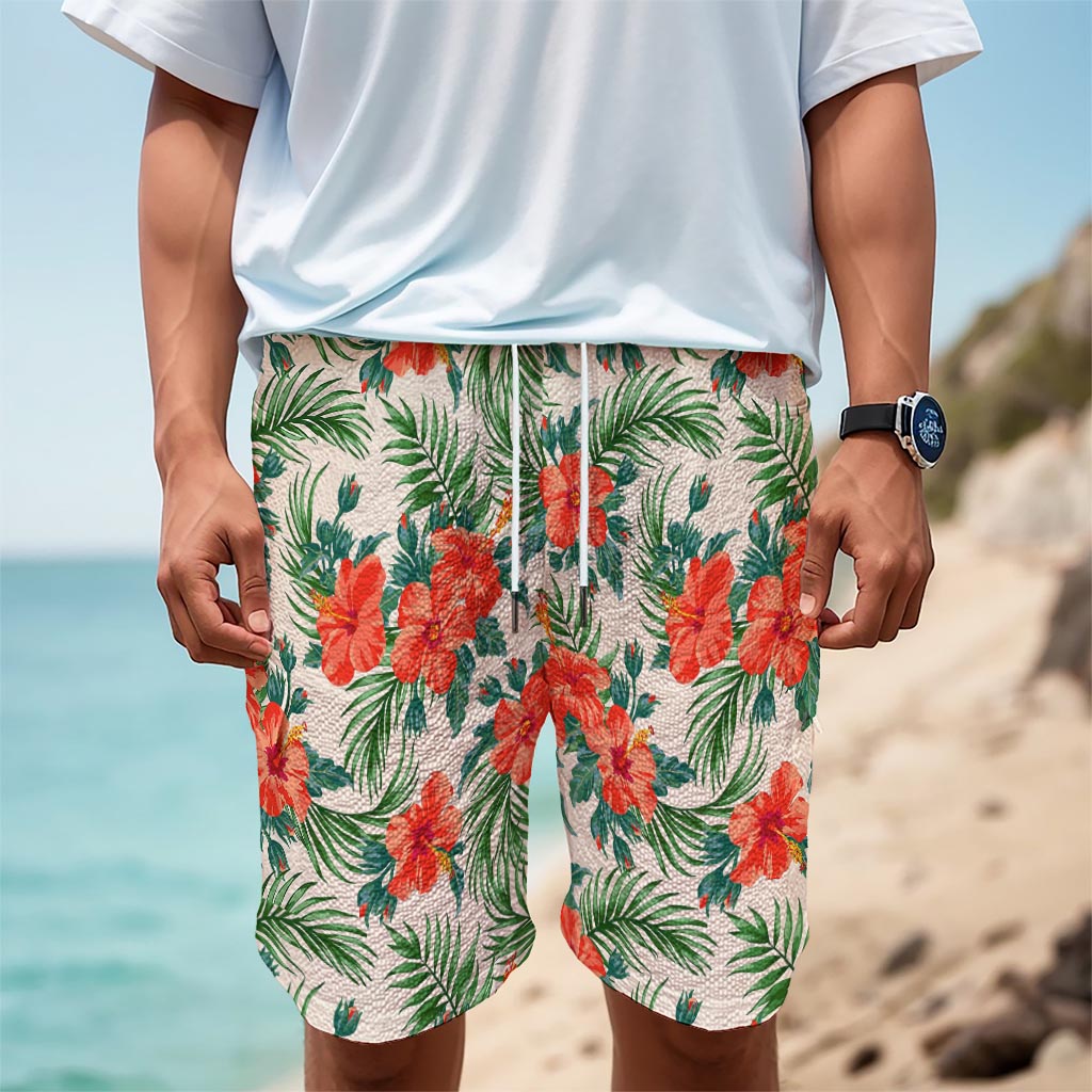 Tropical Hibiscus Blossom Pattern Print Men's Cargo Shorts