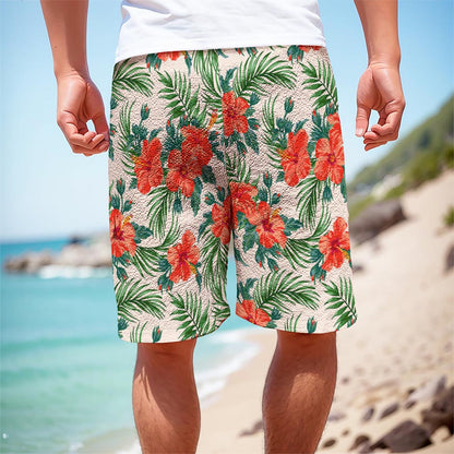 Tropical Hibiscus Blossom Pattern Print Men's Cargo Shorts