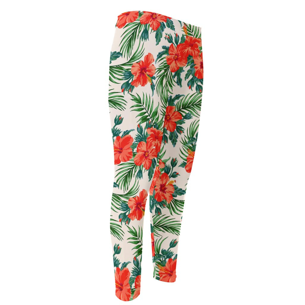 Tropical Hibiscus Blossom Pattern Print Men's Compression Pants