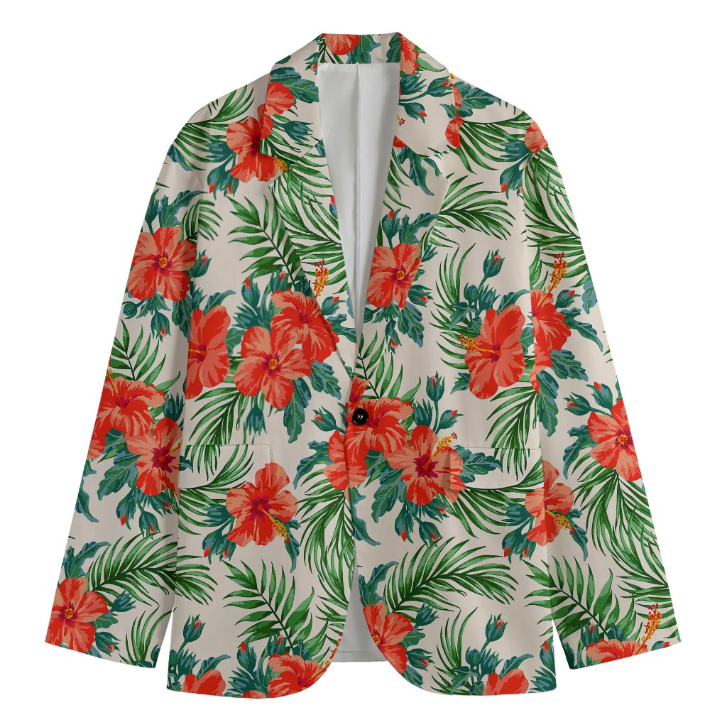 Tropical Hibiscus Blossom Pattern Print Men's Cotton Blazer