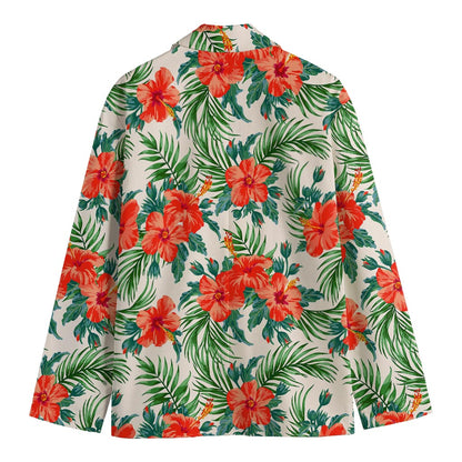 Tropical Hibiscus Blossom Pattern Print Men's Cotton Blazer