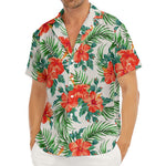 Tropical Hibiscus Blossom Pattern Print Men's Deep V-Neck Shirt