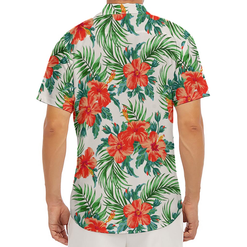Tropical Hibiscus Blossom Pattern Print Men's Deep V-Neck Shirt