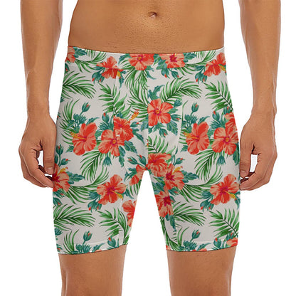 Tropical Hibiscus Blossom Pattern Print Men's Long Boxer Briefs