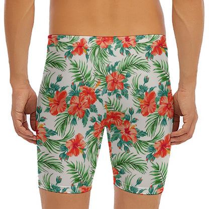 Tropical Hibiscus Blossom Pattern Print Men's Long Boxer Briefs