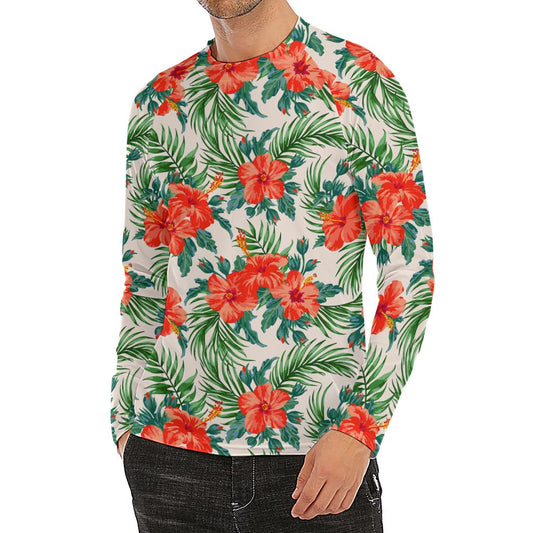 Tropical Hibiscus Blossom Pattern Print Men's Long Sleeve Rash Guard