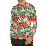 Tropical Hibiscus Blossom Pattern Print Men's Long Sleeve Rash Guard