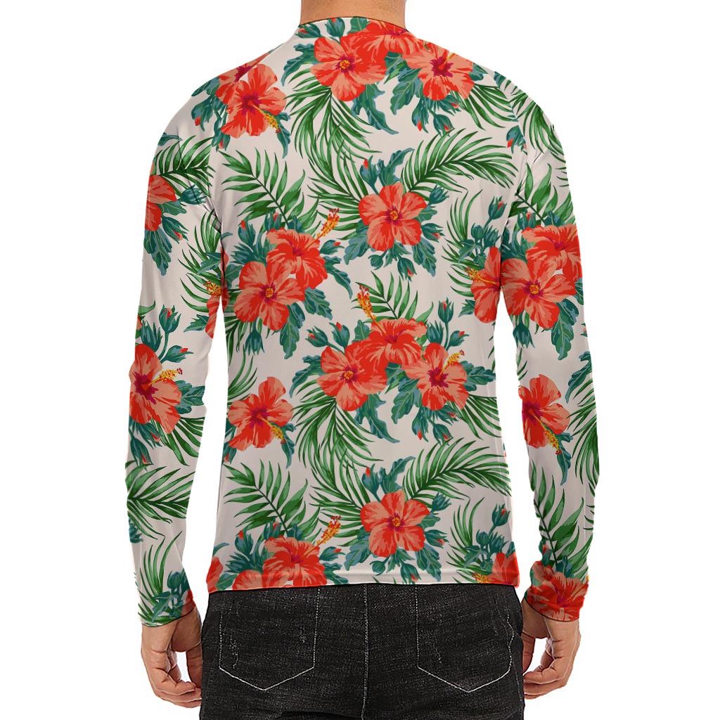 Tropical Hibiscus Blossom Pattern Print Men's Long Sleeve Rash Guard