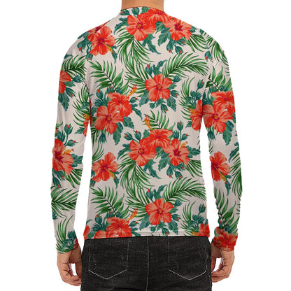 Tropical Hibiscus Blossom Pattern Print Men's Long Sleeve Rash Guard