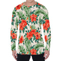 Tropical Hibiscus Blossom Pattern Print Men's Long Sleeve T-Shirt