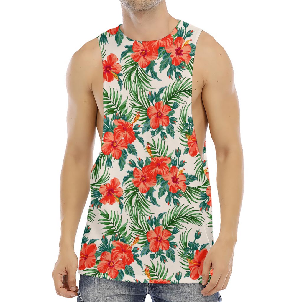 Tropical Hibiscus Blossom Pattern Print Men's Muscle Tank Top