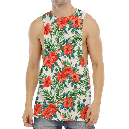 Tropical Hibiscus Blossom Pattern Print Men's Muscle Tank Top