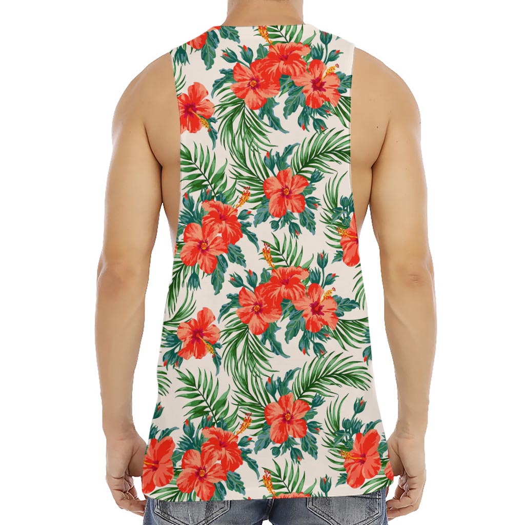 Tropical Hibiscus Blossom Pattern Print Men's Muscle Tank Top