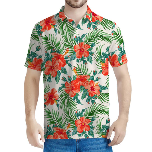 Tropical Hibiscus Blossom Pattern Print Men's Polo Shirt
