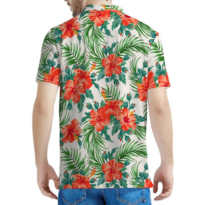 Tropical Hibiscus Blossom Pattern Print Men's Polo Shirt