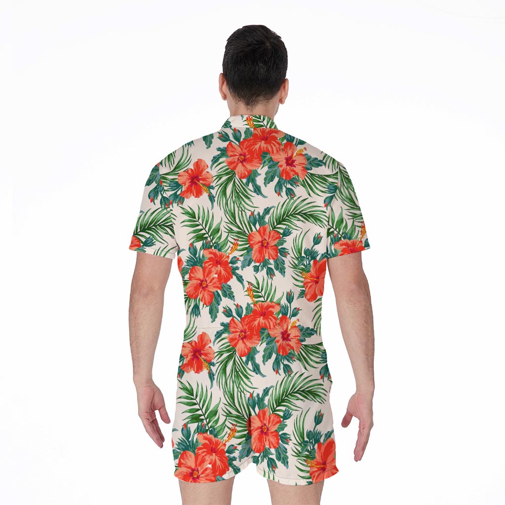 Tropical Hibiscus Blossom Pattern Print Men's Rompers