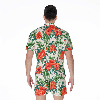 Tropical Hibiscus Blossom Pattern Print Men's Rompers